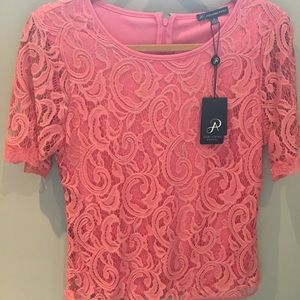 Adrianna Papell pink lace shirt